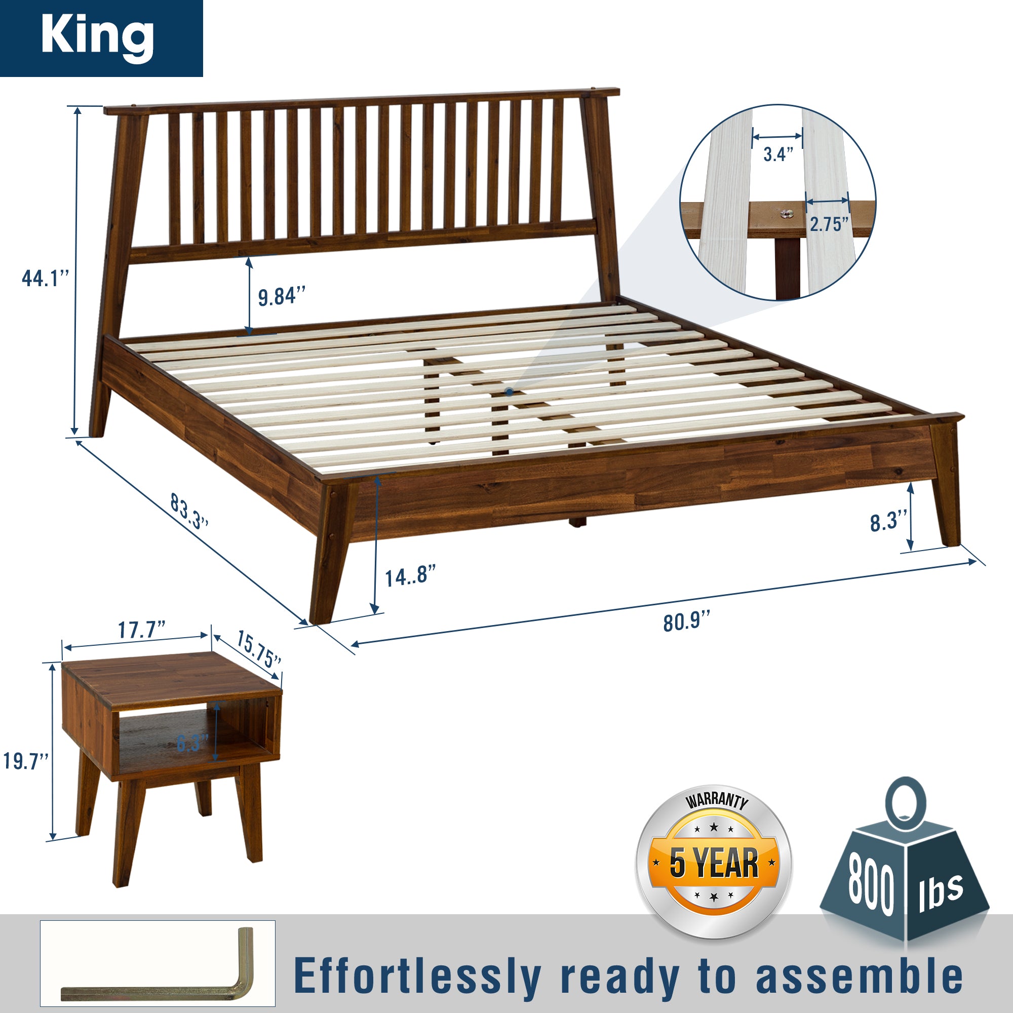 Kaylin Solid Wood 2-Piece Bedroom Set