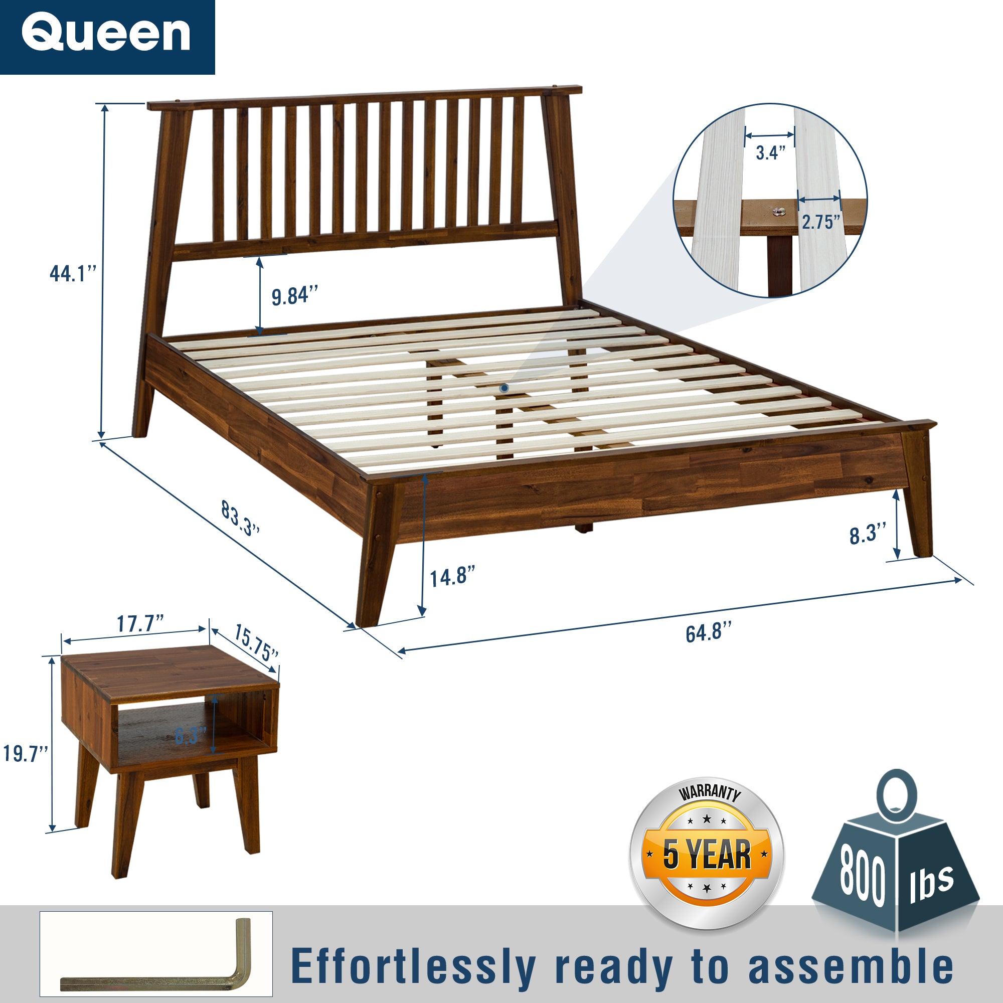 Kaylin Solid Wood 2-Piece Bedroom Set